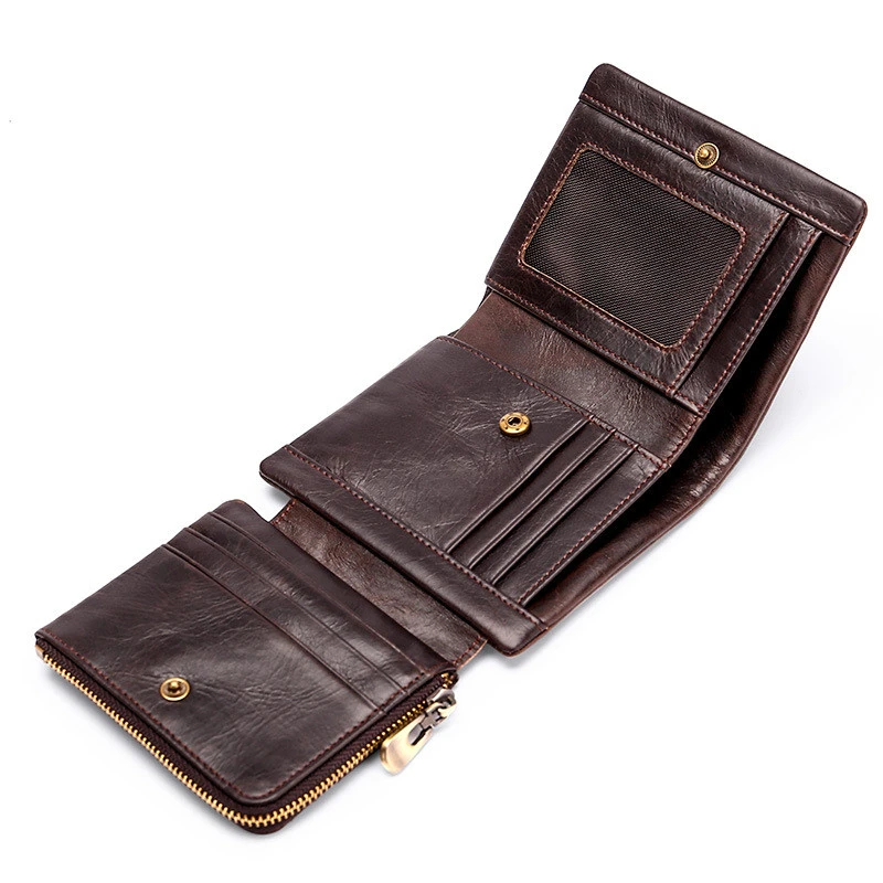 Casual Retro First Layer Cowhide Three-fold Buckle Coin Purse Short Money