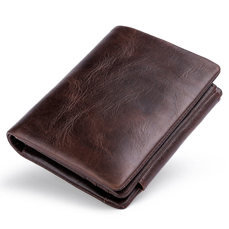 Casual Retro First Layer Cowhide Three-fold Buckle Coin Purse Short Money