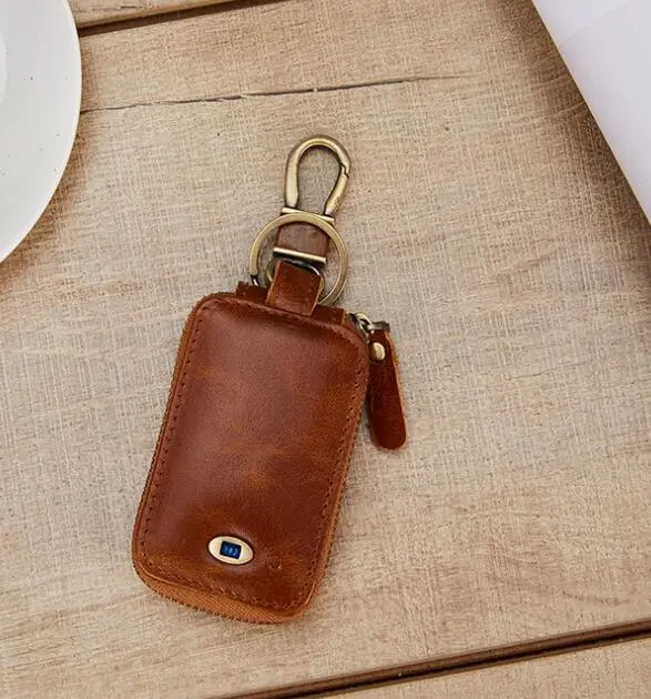 Men's Top Cowhide Car Key Bag Vintage Leather