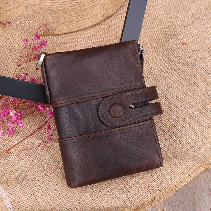 New Antimagnetic Retro Chocolate Color Double Zipper Casual Wallet