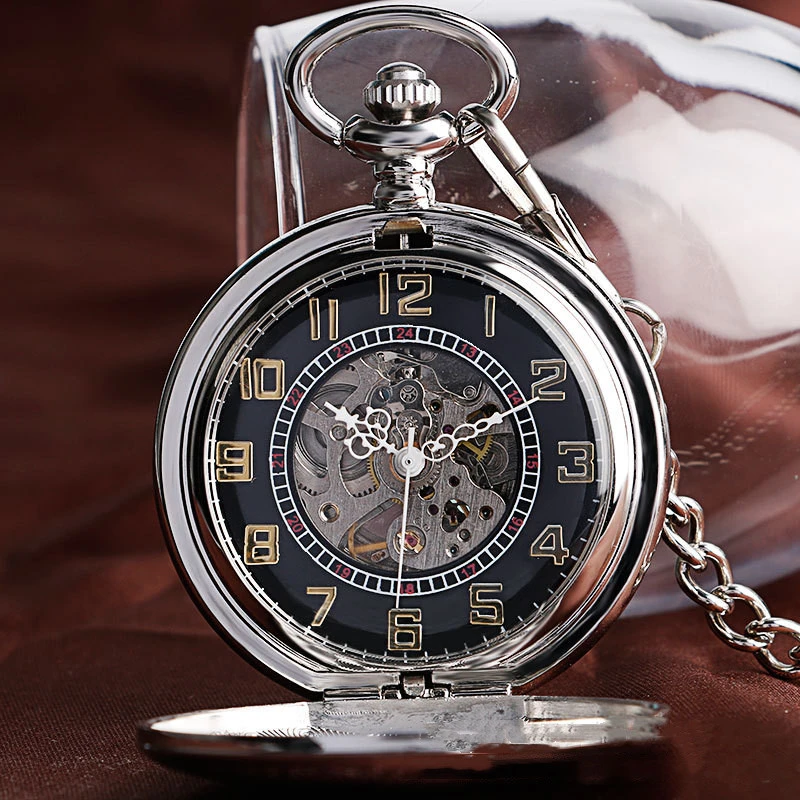 Classic Fashion New Silver Shield Automatic Mechanical Pocket Watch Men'S And Women'S Gift Pocket Watch