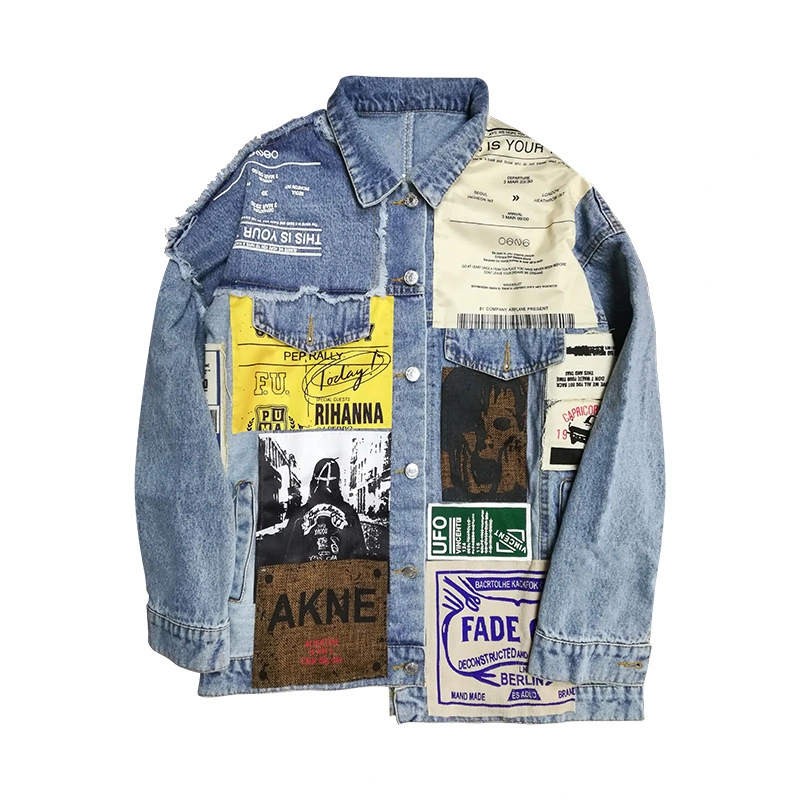 Tide Brand Women'S Clothing Spring Denim Jacket Women Loose Heavy Industry Fashion Printing Black Top Summer Ins