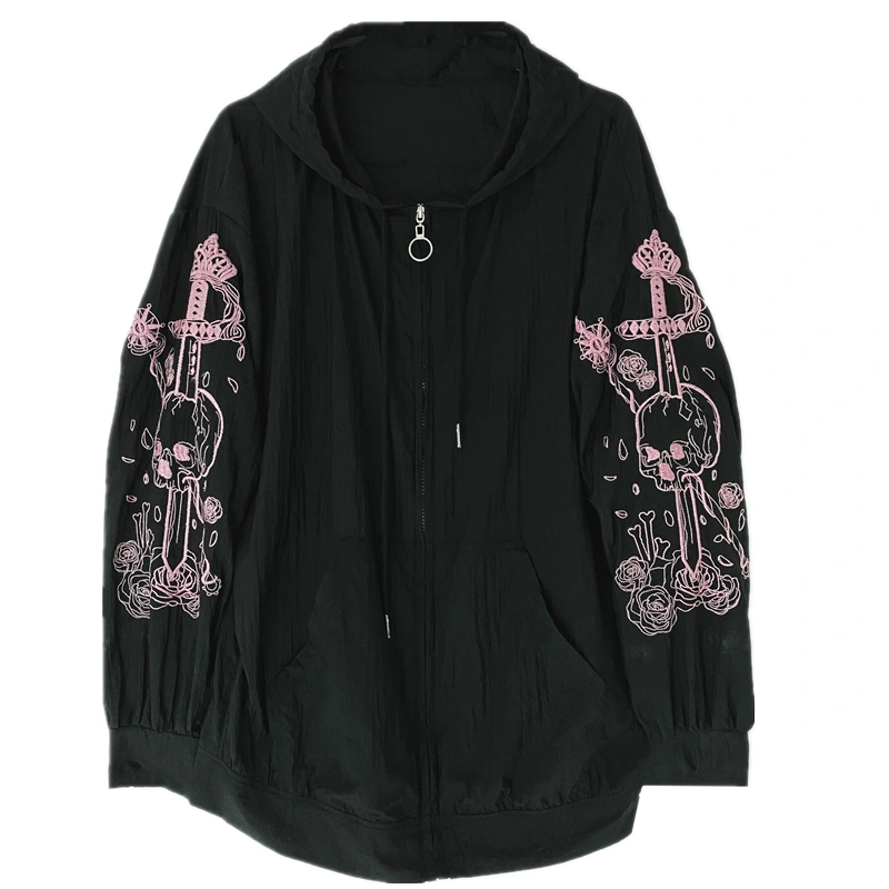 Cute Soft Girl College Style Embroidery Japanese Girl Loose Hooded Sweater Cardigan Jacket