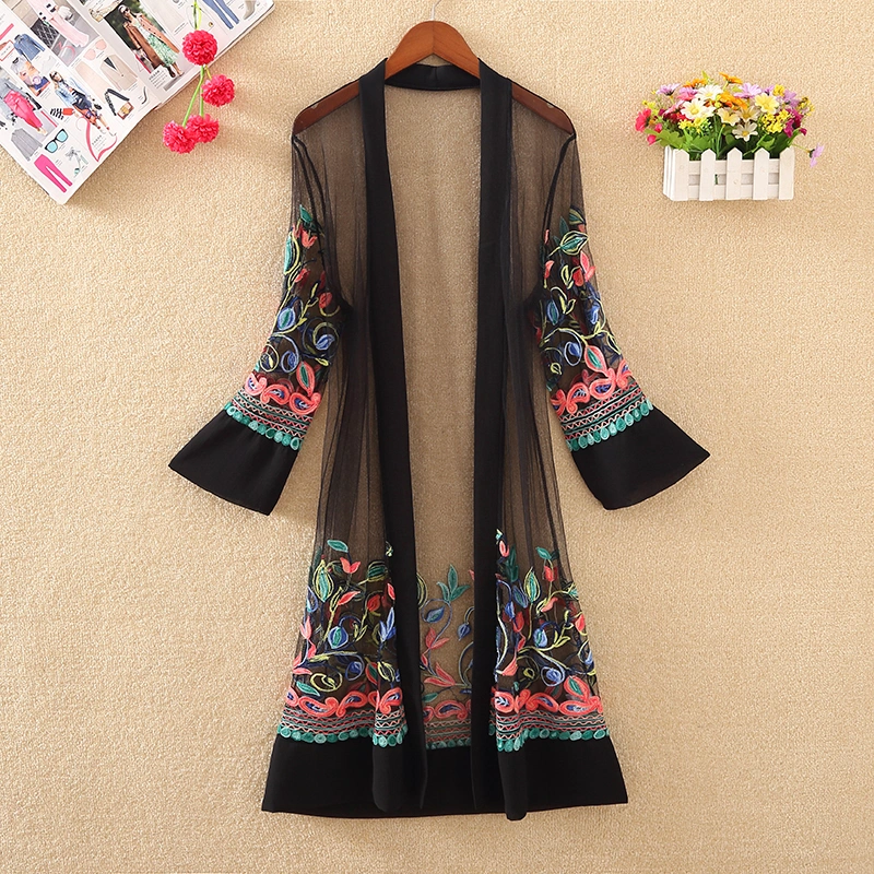 Summer new embroidered beach sunscreen clothing women's mid-length