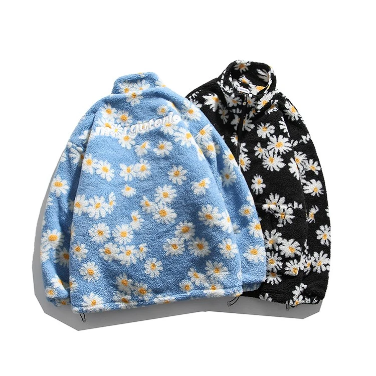 Little daisy print padded lamb wool coat