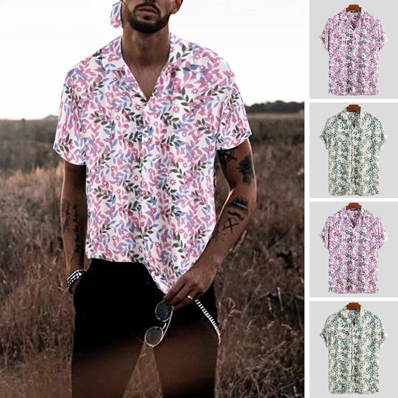 Floral print men's shirt short sleeve