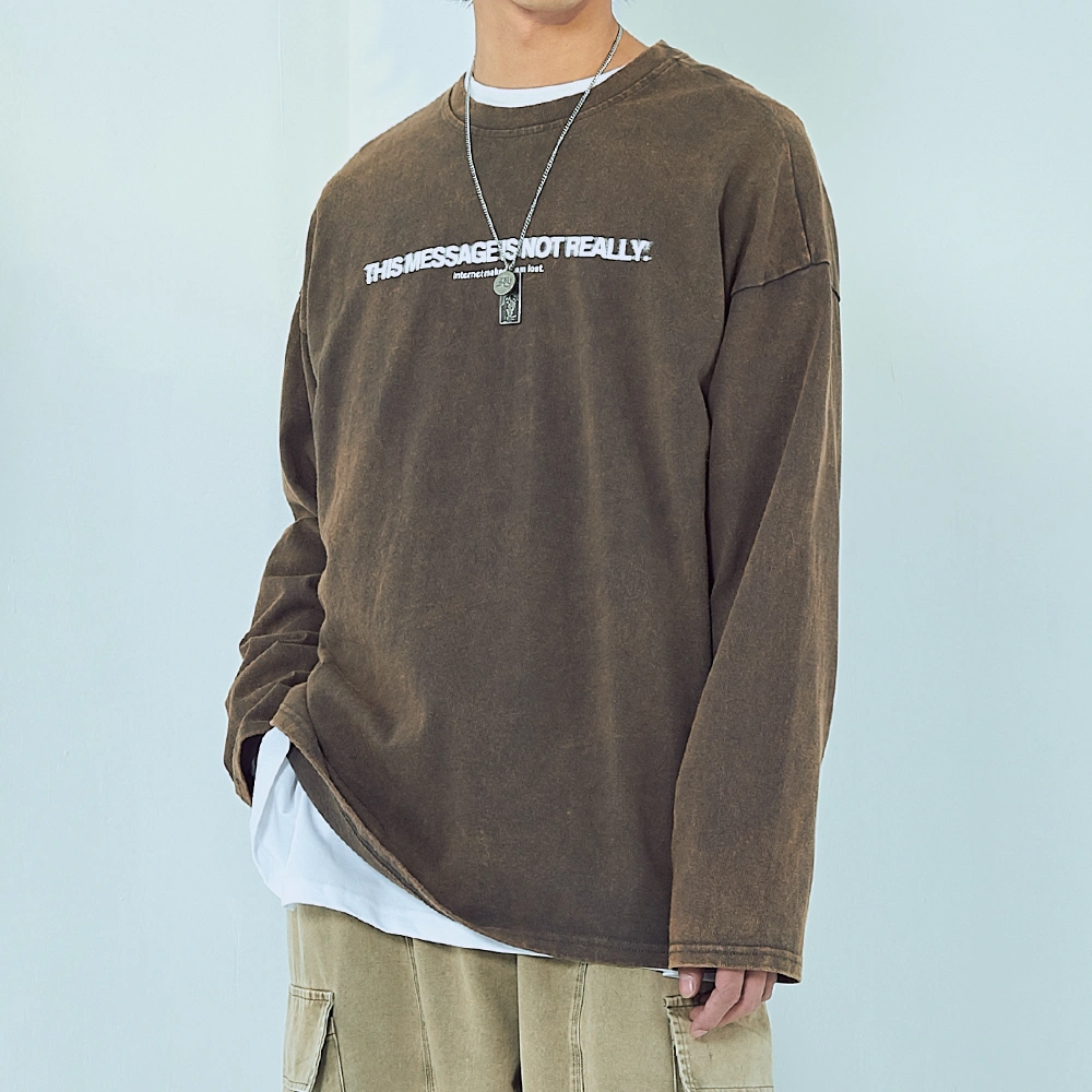 Washed distressed letter logo slogan printed T-shirt