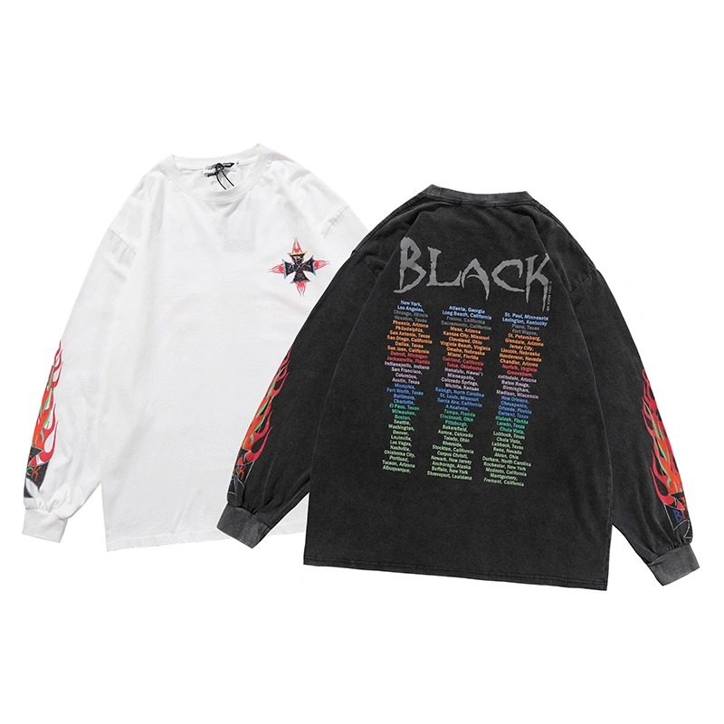 Dark Flame Print Vintage Old Long Sleeve