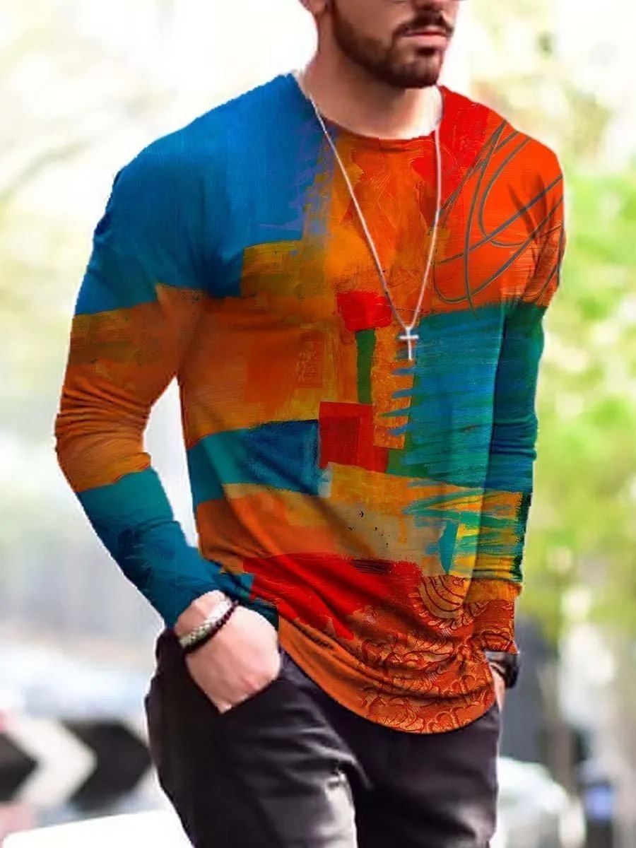 Summer Men's New Fashion Print Simple T-shirt