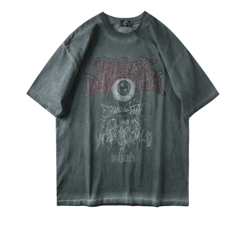 Dark Eyes Printed Washed T-shirt Men's Fashion Brand Loose