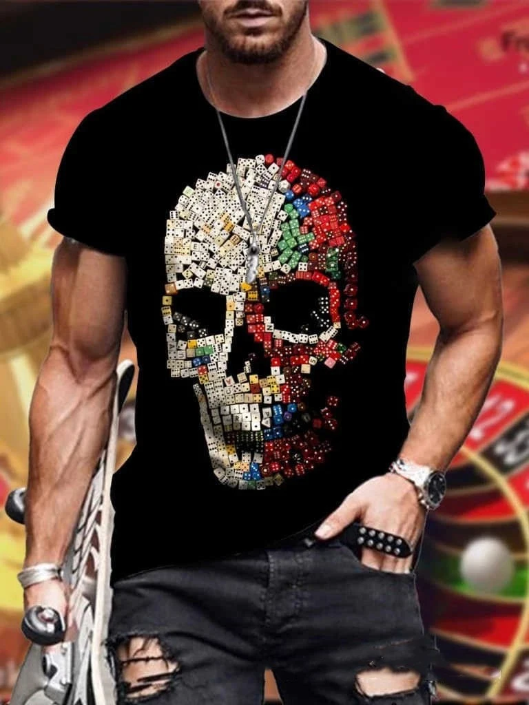 European And American Men's Skull Print T-shirt Top