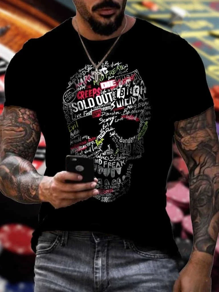 European And American Men's Skull Print T-shirt Top