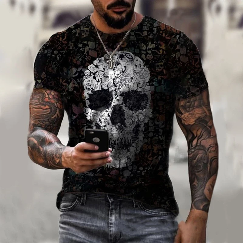 European And American Men's Skull Print T-shirt Top