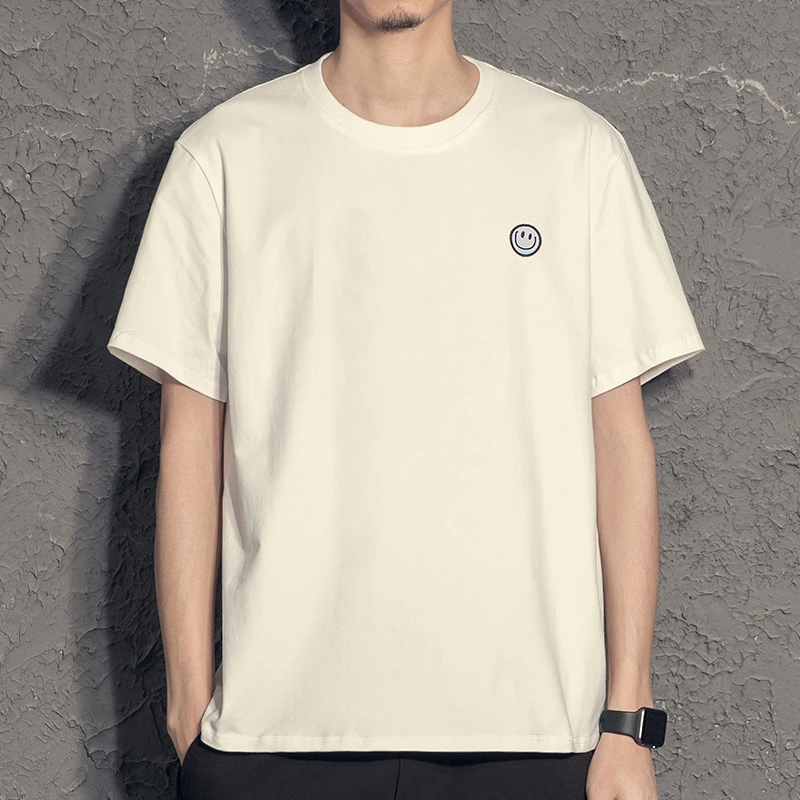 Smiley Patch Embroidery Simple Casual Men's Short-Sleeved T-Shirt 2021 New Ins Trend Tide Brand Compassionate Bottoming Shirt