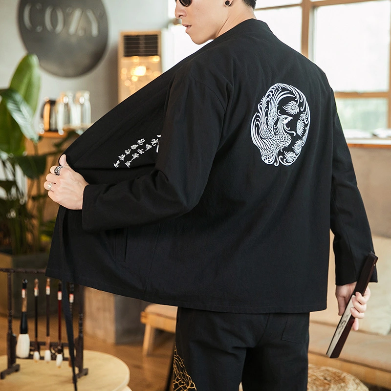 Cardigan Tang Suit Young Hanfu Men'S Chinese Style Men'S Antique Cassock Coat Summer Trend Loose Long-Sleeved Cloak