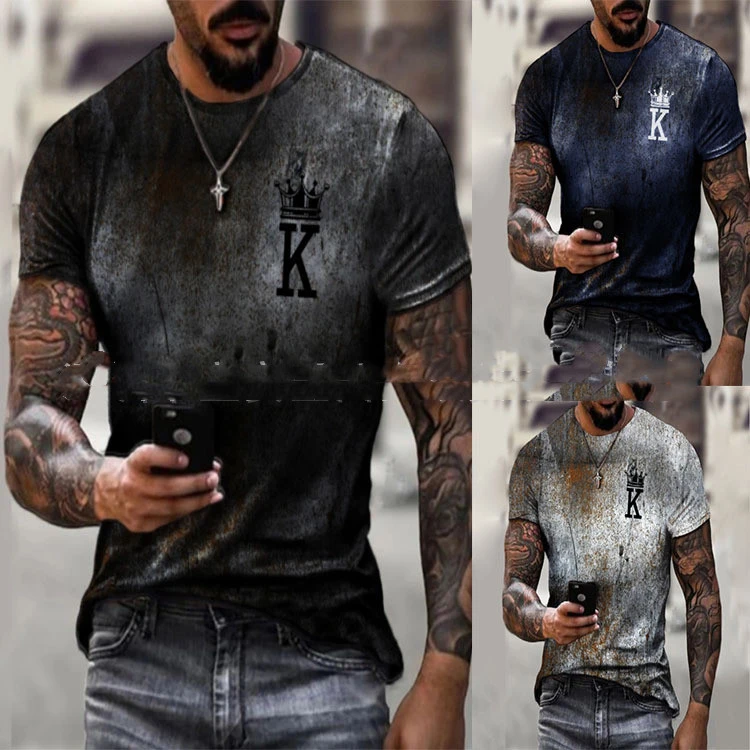 Men's Summer European And American New Fashion Casual Gradient Printing Letter K Male T-Shirt