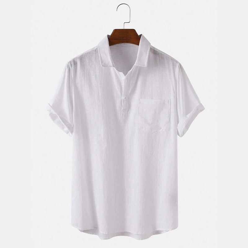 Pure Cotton Solid Color Breathable Casual Henry Men's Shirt