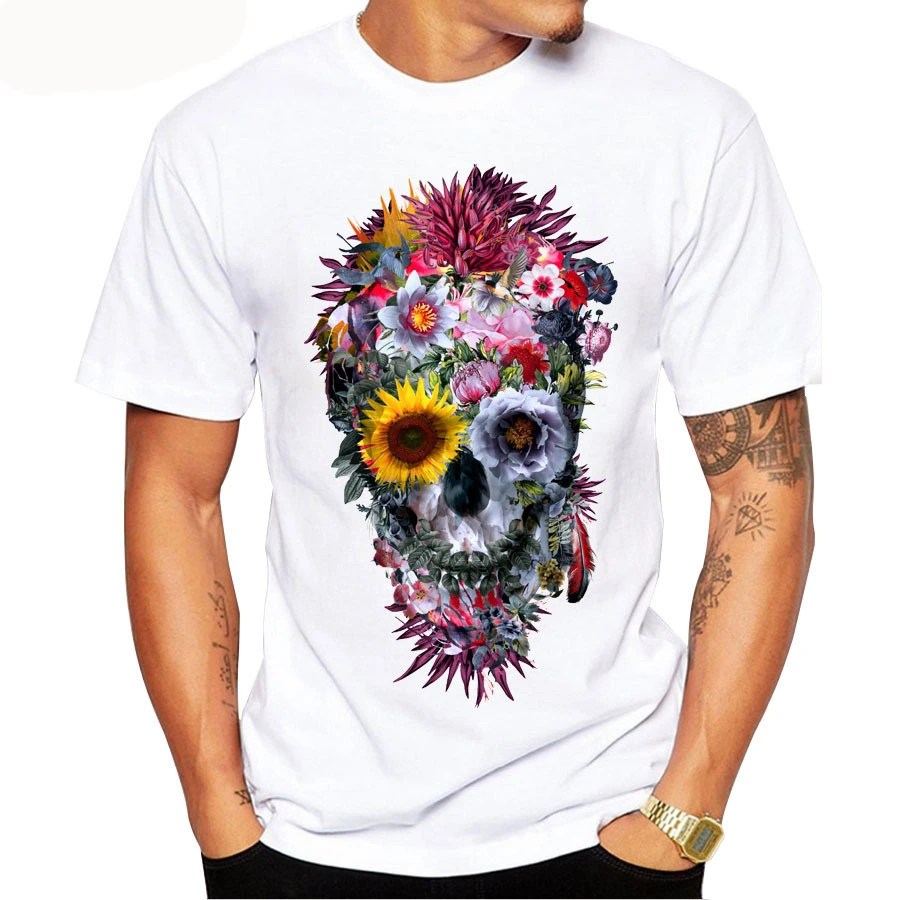 Voodoo Tide Flower Skull Print Cool T-shirt