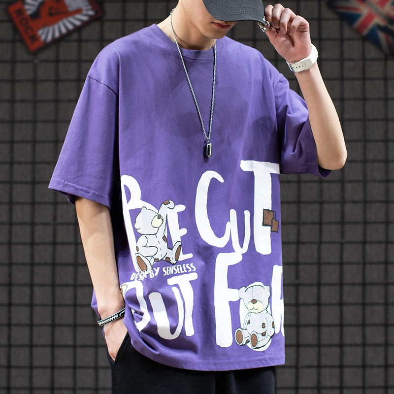 Letter Graffiti Bear Short-sleeved T-shirt Men