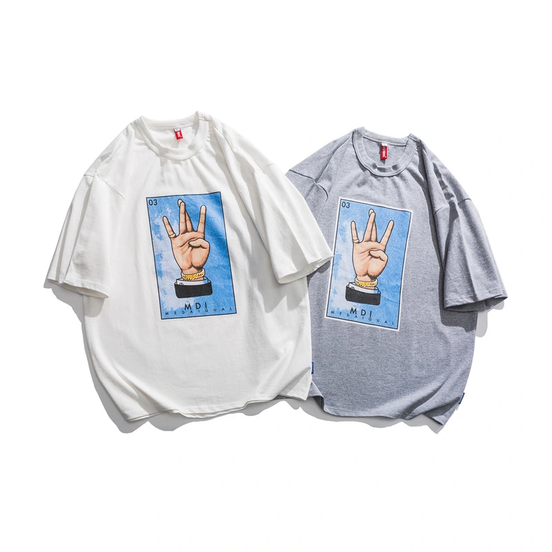 Turtleneck Short-sleeved Male Student Casual Gesture Printing T-shirt