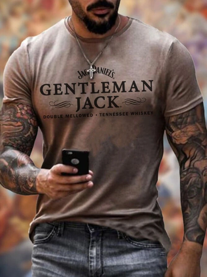 New Men's Gradient Printing Color Matching Men's T-Shirt Top