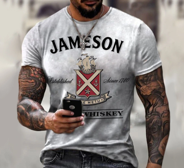 New Men's Gradient Printing Color Matching Men's T-Shirt Top