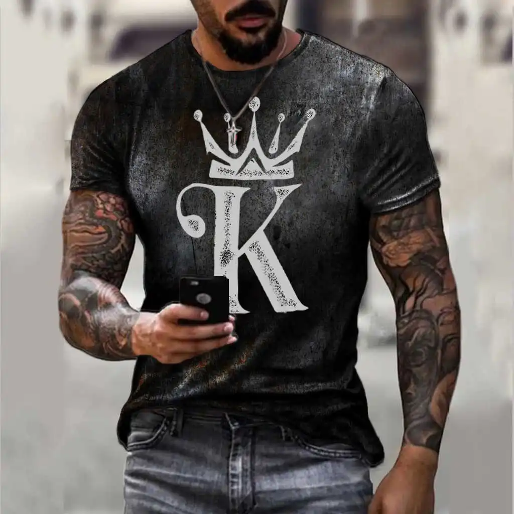 New Men's Gradient Printing Color Matching Men's T-Shirt Top