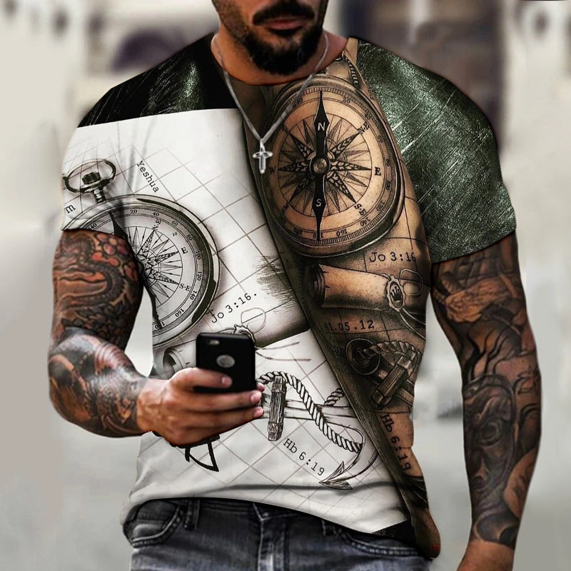 Fashionable Men's 3D Printing Compass T-shirt