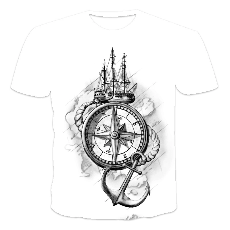 Fashionable Men's 3D Printing Compass T-shirt
