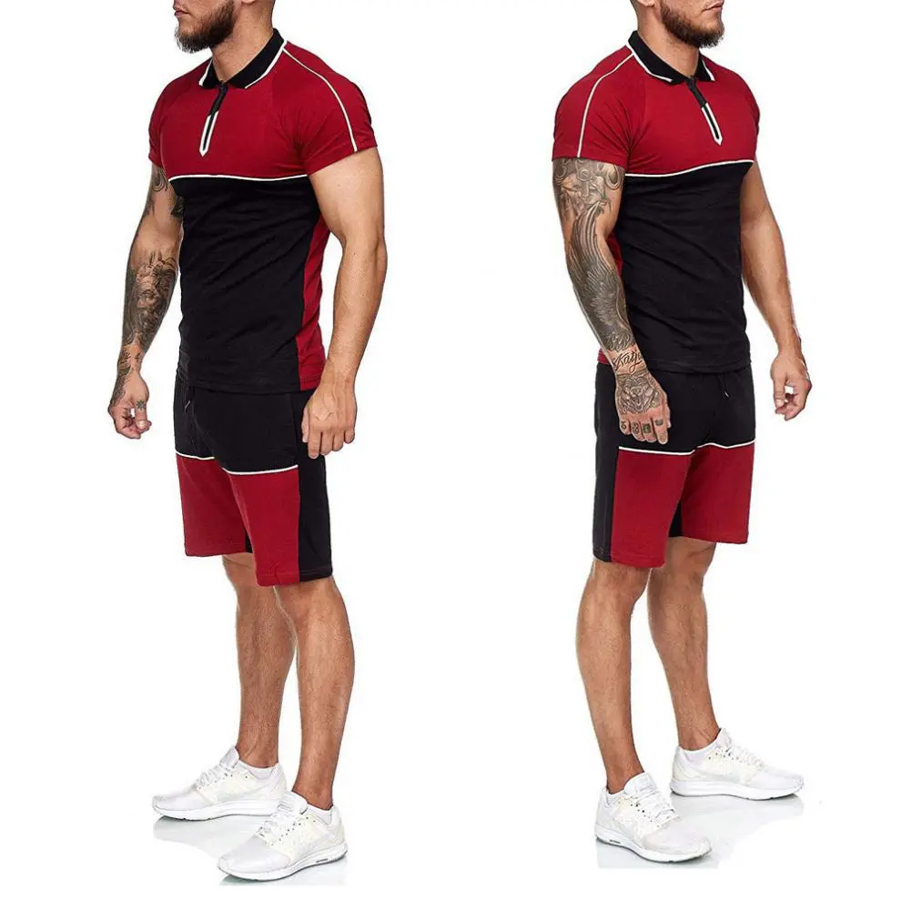New Men's Summer Fitness Suit Men's Color Matching Slim Casual