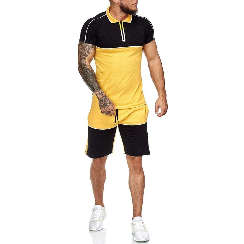New Men's Summer Fitness Suit Men's Color Matching Slim Casual