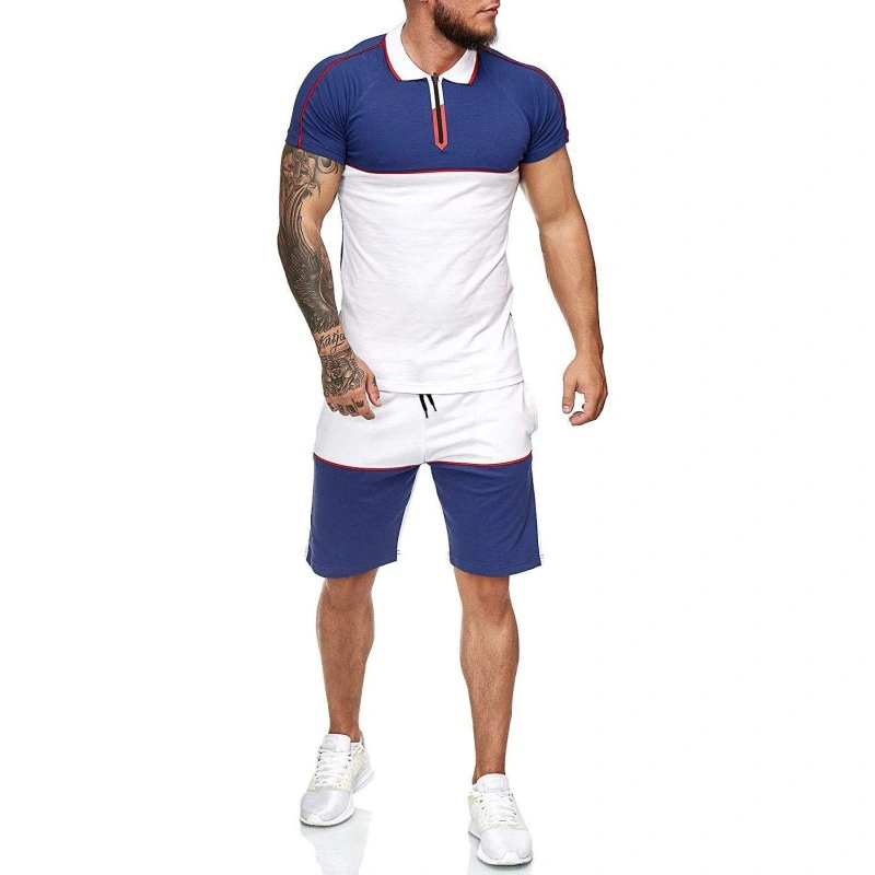New Men's Summer Fitness Suit Men's Color Matching Slim Casual