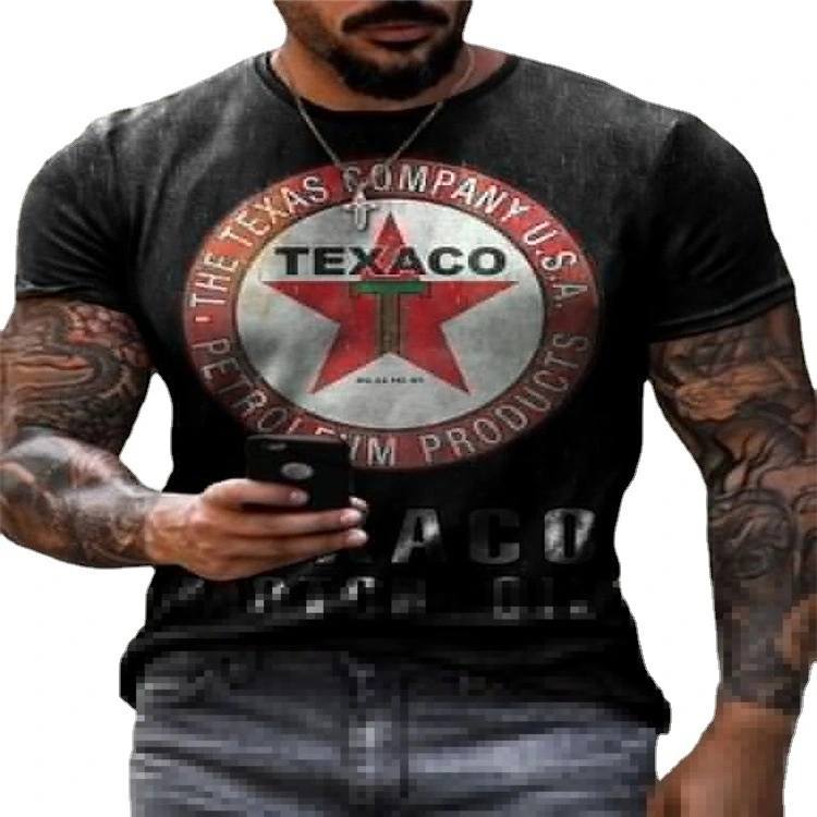 European And American Foreign Trade Fashion Men's Summer Round Neck Casual Five-pointed Star
