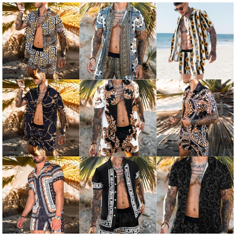 Men Shirt Print Short Sleeve Suit