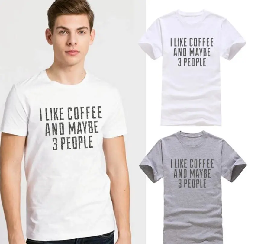 I LIKE COFFEE letter print short-sleeved t-shirt for men and women
