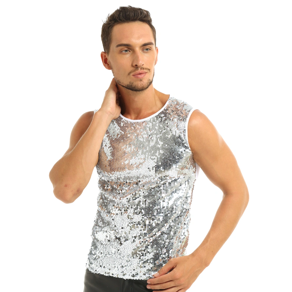 Men's sequined rivet sleeveless T-shirt