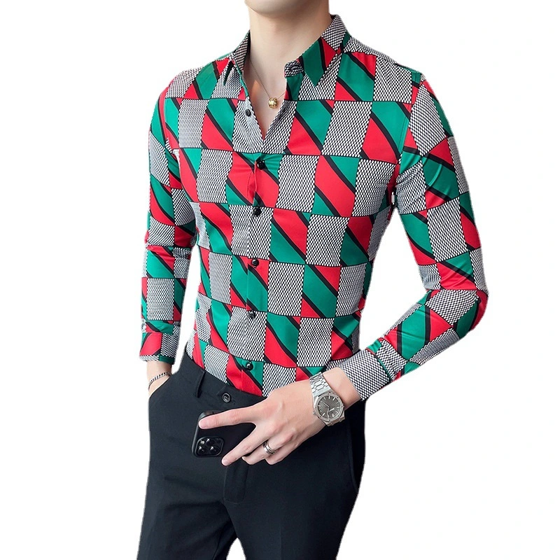 Men Digital Printed Blue Casual Long Sleeve Lapel Shirt
