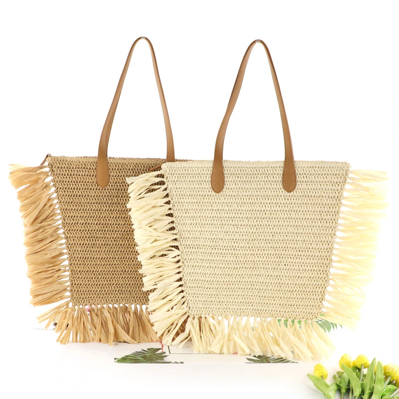 New burrs, Whiskers, Straw Woven, Large Capacity, One-Shoulder Woven Bag, Leisure Handbag, Beach