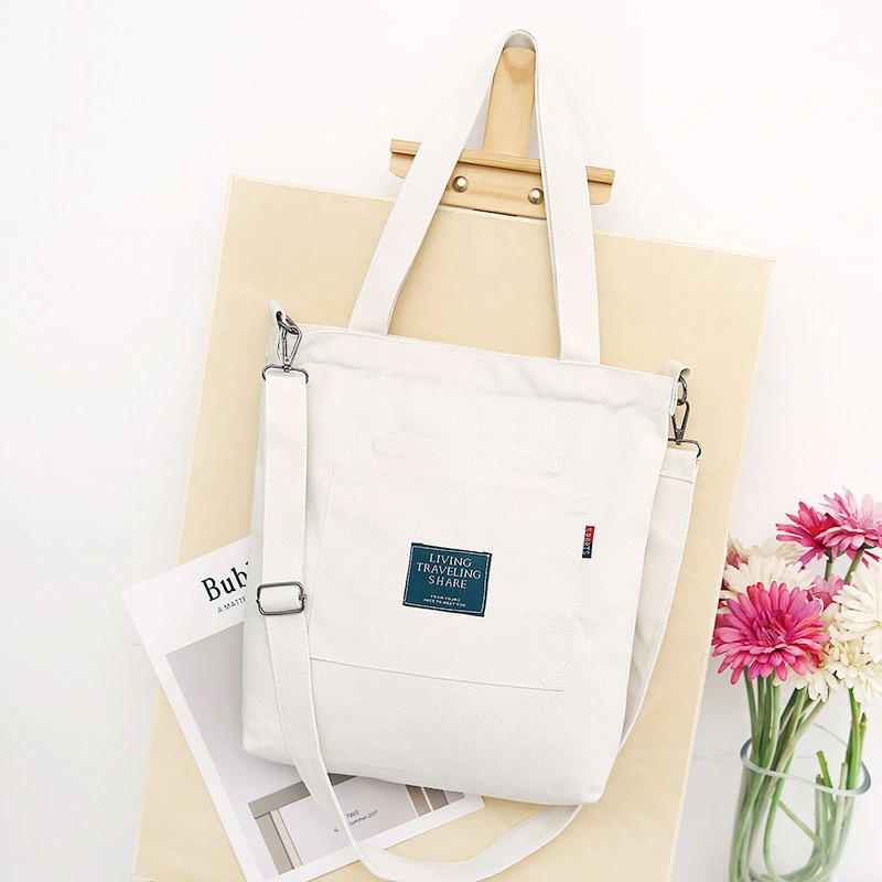 Solid Color Canvas Shoulder Diagonal Bag With Removable Shoulder Strap