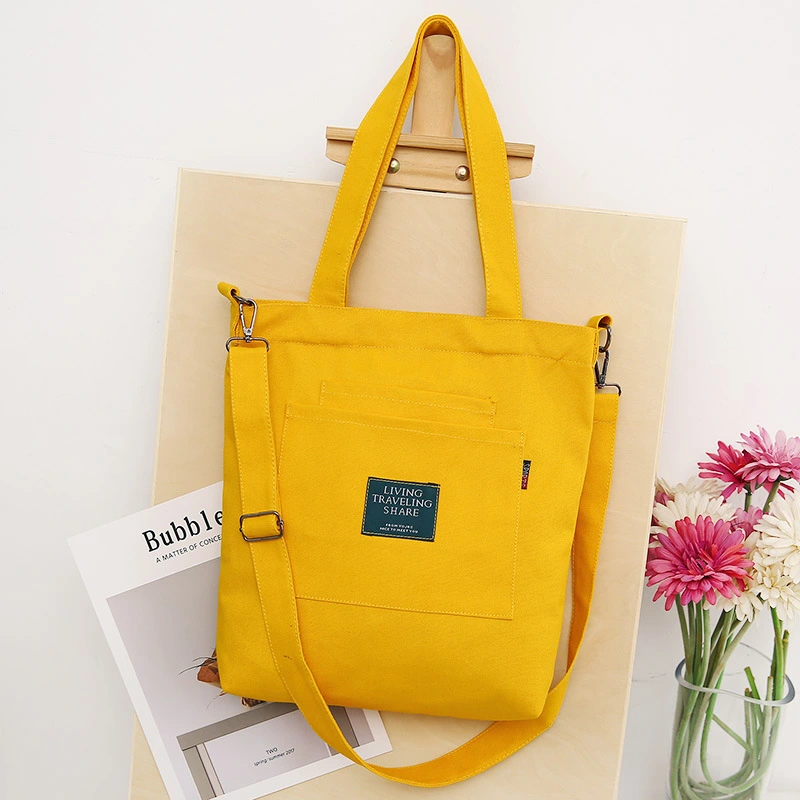Solid Color Canvas Shoulder Diagonal Bag With Removable Shoulder Strap
