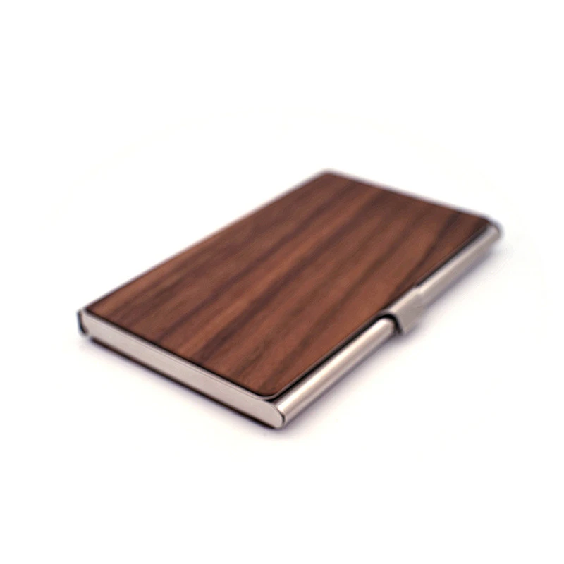 Metal Solid Wood Business Card Holder With Lettering Sward
