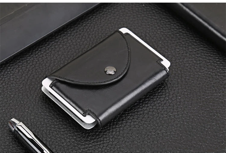 New European And American Crazy Horse Leather Male Card Holder Leather Retro Anti-Degaussing Theft Credit Card Package RFID Aluminum Alloy Credit Card Case