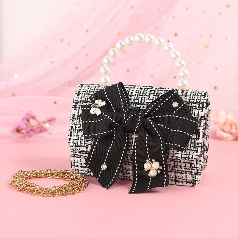 Fashionable Diamond Water Drop Big Bow Knot Portable Pearl Diagonal Children's Bag