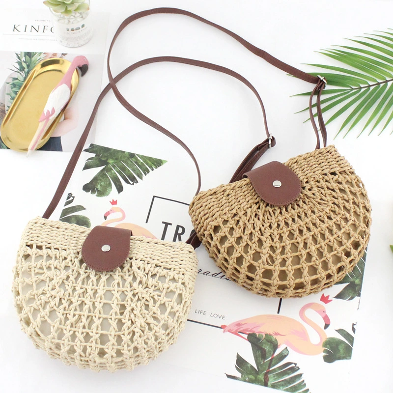 Semi-circular Straw Woven Bag, One-shoulder Messenger Casual Woven Female Bag