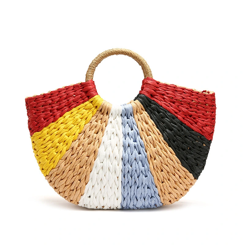 New Style Straw Woven Color Round Bucket Handbag