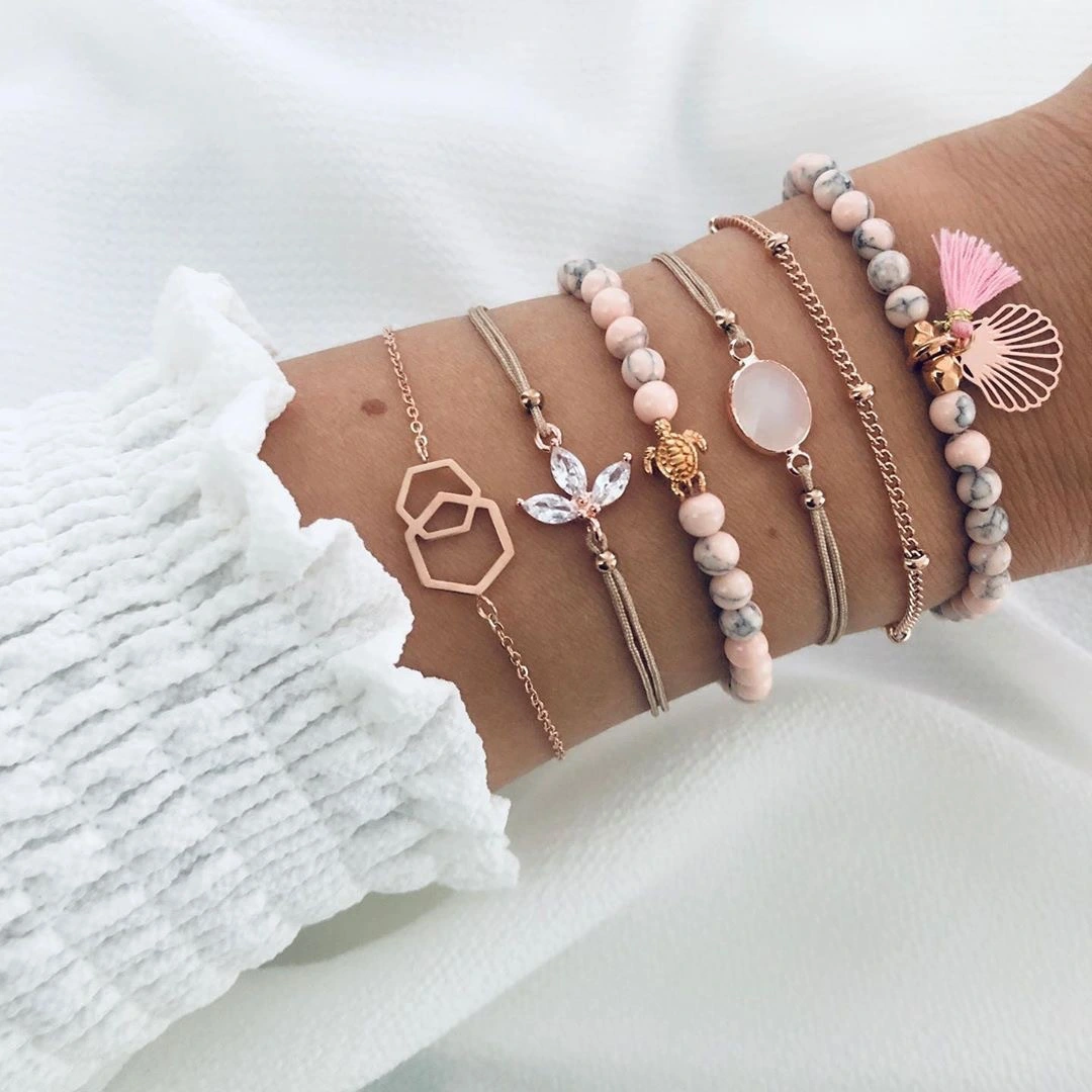 Personality turtle water drop gemstone 6-piece bracelet