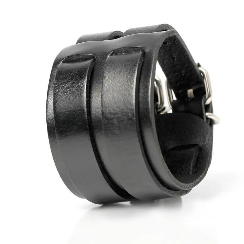 Punk wide men's leather wristband