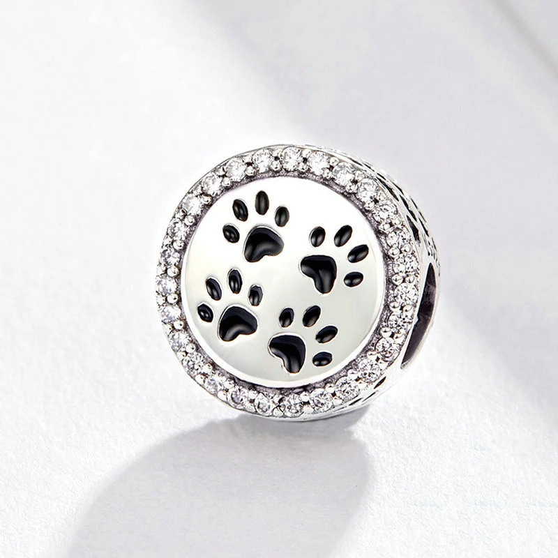 S925 Love Pet Paw Print Footprint Loose Beads Fashion DIY Jewelry