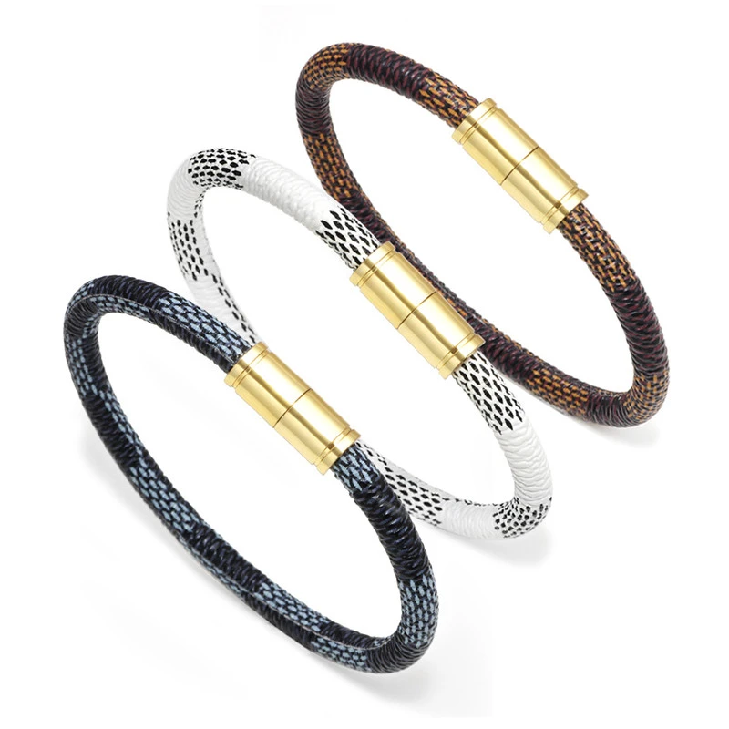 Cowhide Stripes Bracelet Alloy Magnetic Buckle