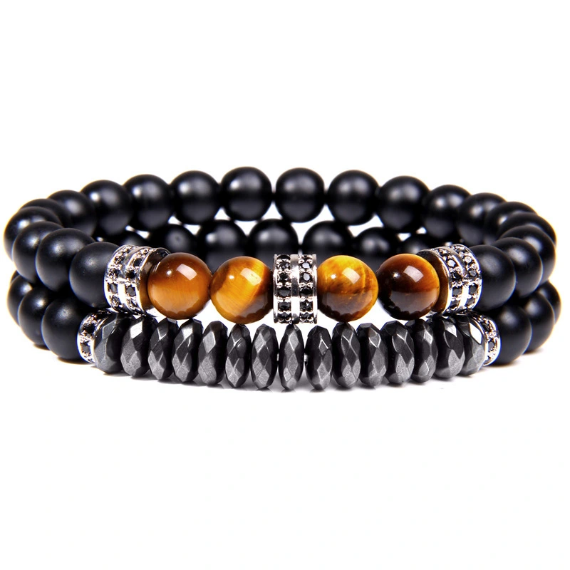 Men's Faceted Wheel Obsidian Combination Bracelet